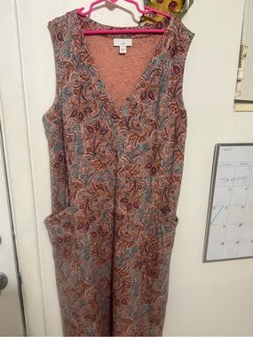 J. Jill Sleeveless V‑Neck Paisley Midi Dress in Peach, Teal & Burgundy